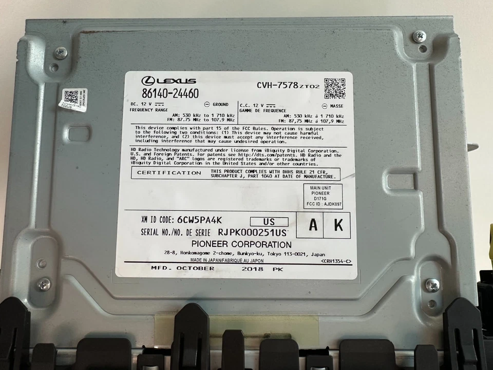 2019-2020 LEXUS RC300 RC350 RC-F Radio Audio AM/FM CD Receiver 86140-24460 - Image 3 of 4