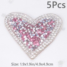 5pcs Heart-shaped Iron-on Rhinestone Patches Applique Stickers Hat DIY Trim