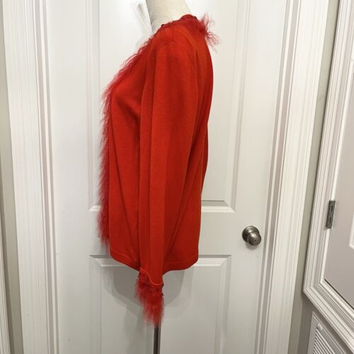 ESCADA Red Boa Trim Jeweled Sweater- Cashmere, Wool, Silk Blend- EUR44 - Picture 5 of 13