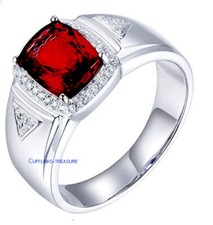 Natural Garnet  CZ Gemstones with 925 Sterling Silver Ring For Men's 6609