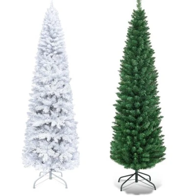 Slim Christmas Tree Pencil Pine Artificial Bushy XMAS Decoration 4FT 6FT 7FT 8FT
