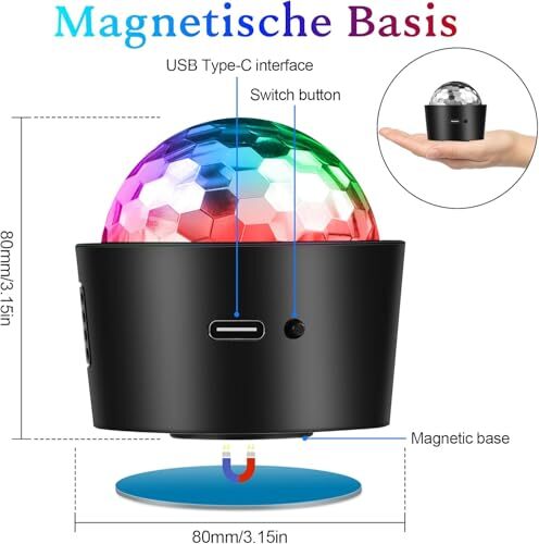 Mini Disco Ball Lights,Rechargeable Party Lights,Sound Activated RGB Small - Picture 4 of 7