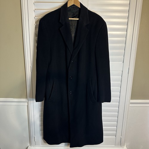 Brooks Brother Coat Loro Piana Brookstorm Wool Black Overcoat Italy Men 46L READ