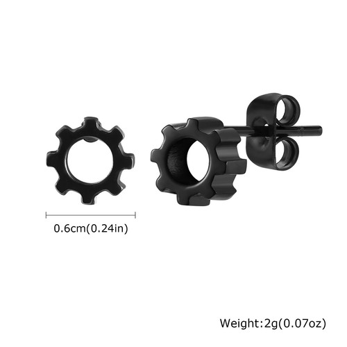 VNOX Mens Gear Cog Stud Earrings Stainless Steel Small Simple Metal Ear Jewelry - Afbeelding 12 van 16