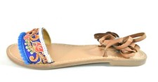Women Flat Sandal New size 7 Blue Orange Brown Gladiator Embroidered Bohemain