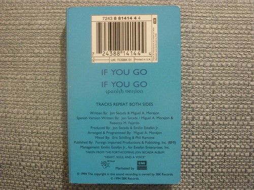 Jon Secada:  If You Go   Cassingle   NEW EX SHOP STOCK - Picture 2 of 2