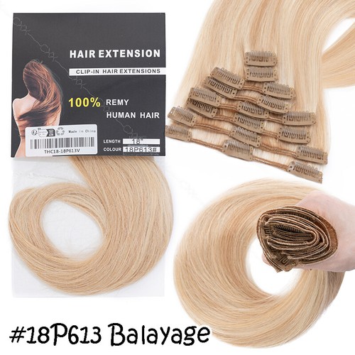 100% Real Remy Human Hair Extensions Clip In 8 Wefts Full Head Long Medium Short - Picture 36 of 98