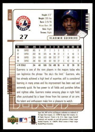 2000 UPPER DECK MVP - #80 VLADIMIR GUERRERO MONTREAL EXPOS - Picture 2 of 2