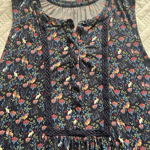 Loft Women’s Blue Floral Embroidered Button Up Sleeveless Soft Stretch Top, S - Picture 7 of 12