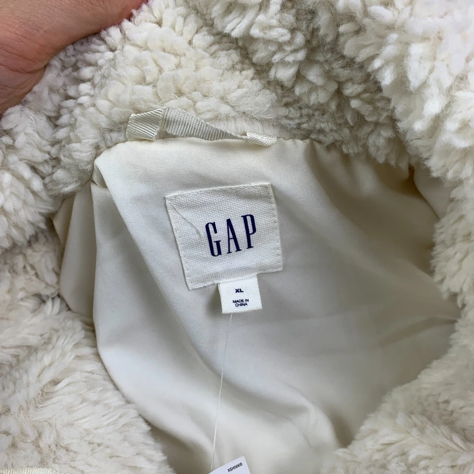Abrigo Gap Sherpa Mujer XL Peluche Cremallera Frontal Forrado Piedra Lunar Marfil Vellón Largo Foto 3 de 4
