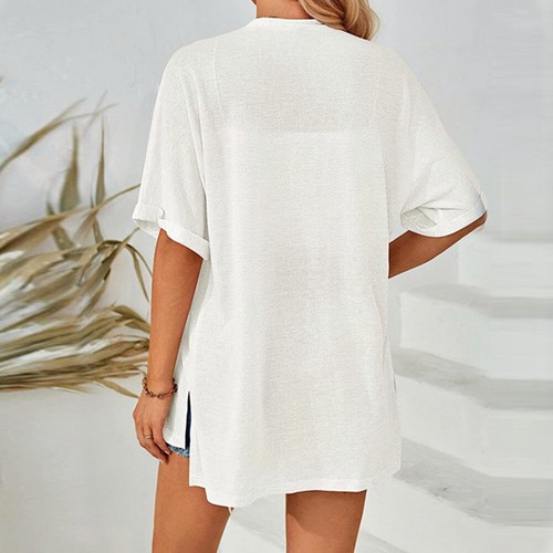 Women Loose Cardigan Tops T-Shirt Open Front Short Sleeve Summer Casual Cover Up - Bild 14 von 28