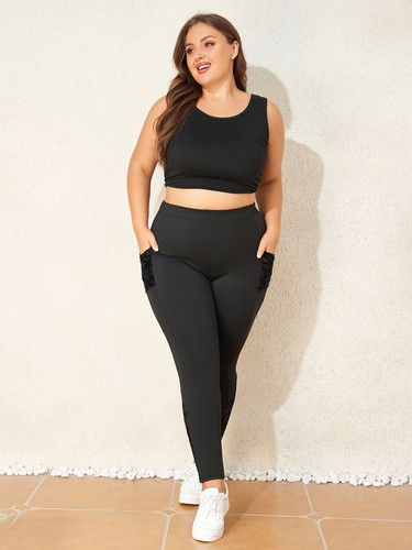 PLUS SIZE ⭐ Women Mesh Yoga Pants Pocket Gym Leggings Fitness Sports Trousers US - Picture 8 of 18