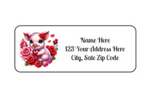 30 Pig Heart  Roses PERSONALIZED RETURN ADDRESS LABELS 1 in X 2 5/8 GLOSSY