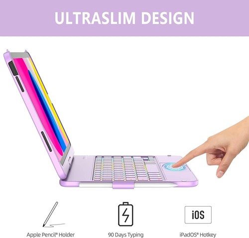 iPad 10th 2022 Keyboard Case,360° Degrees Rotatable Touchpad Keyboard for iPad 1 - Picture 6 of 8
