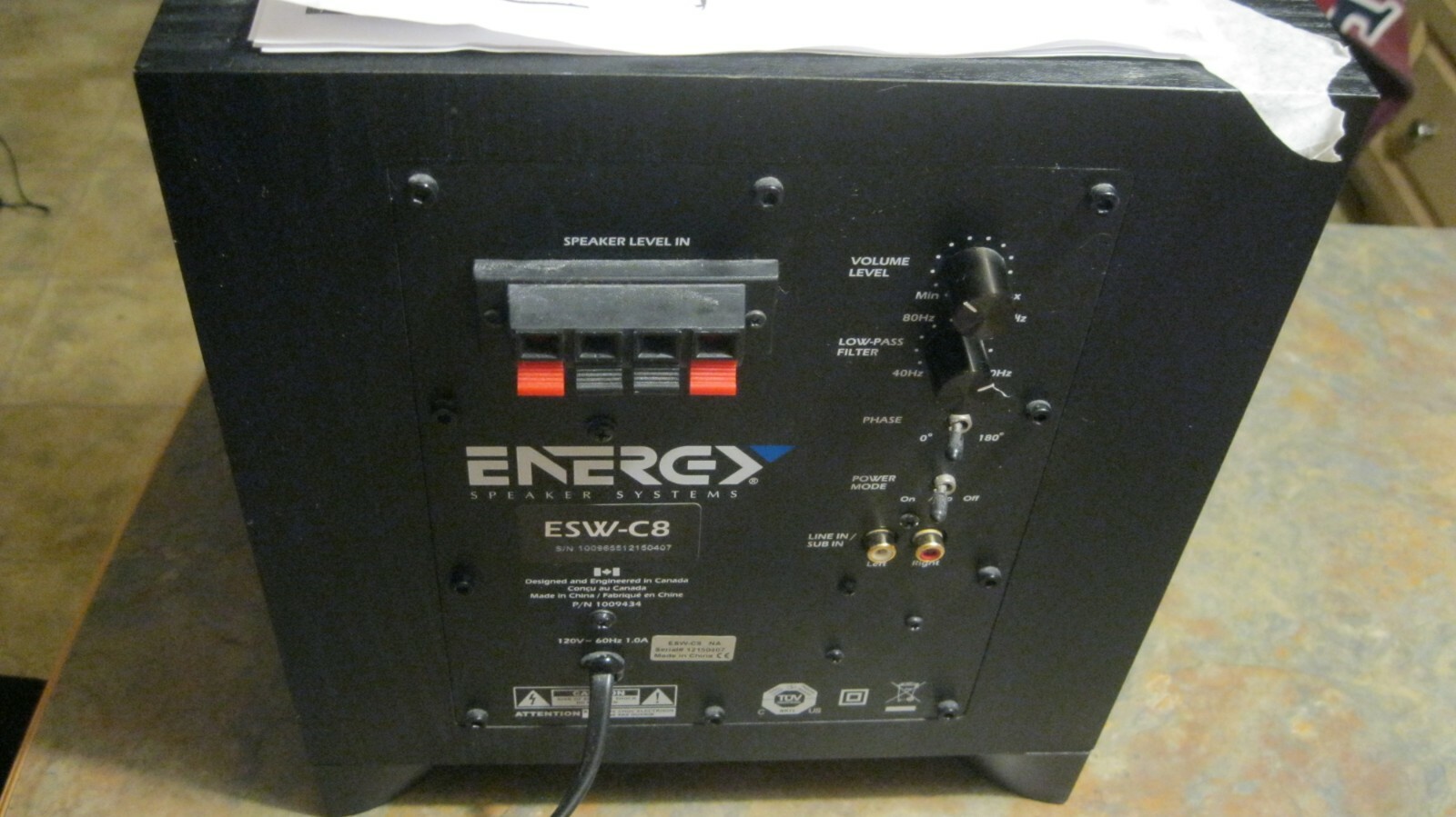 ENERGY ESW-8 200-watts 8 auto-on ribbed-surround Subwoofer ENERGY ESW-8 200-watts 8 auto-on ribbed-surround Subwoofer