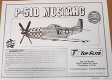 Hobbico Top Flite P-51D Mustang 60 Scale Manual Instruction Book P516P03 New