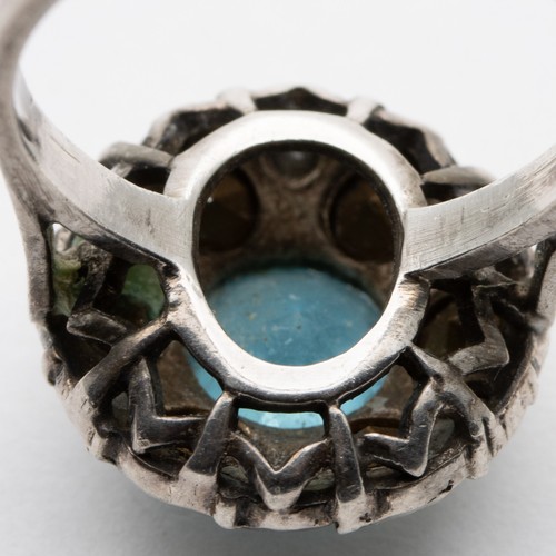 Antique Art Deco French Silver Blue Zircon Diamond Paste Ring – Size K - Picture 5 of 20