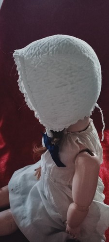 03I4 (3) Old Cap Headdress Spades Of Cotton Lace Doll Twin Sfbj 1900 - Picture 3 of 9