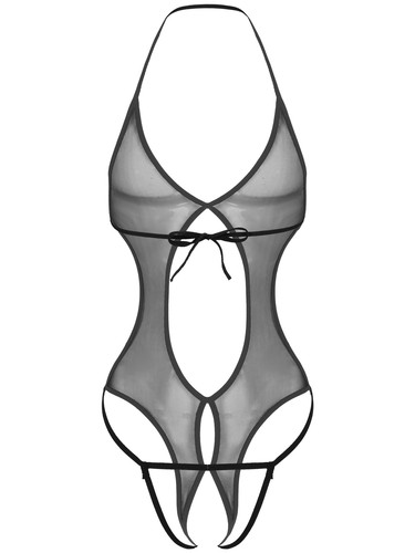 Men's One Piece Halter Neck Lace-up Mesh Bodysuit Hollow Out Bottoms Jumpsuit - Picture 41 of 77