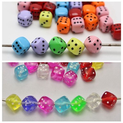100 White with Mixed Colour Acrylic Cube Dice Beads 8X8mm Diagonal Hole Funny
