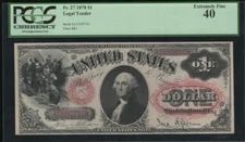 US $1 1878 Washington Legal Tender Note FR 27 PCGS 40 XF (710)