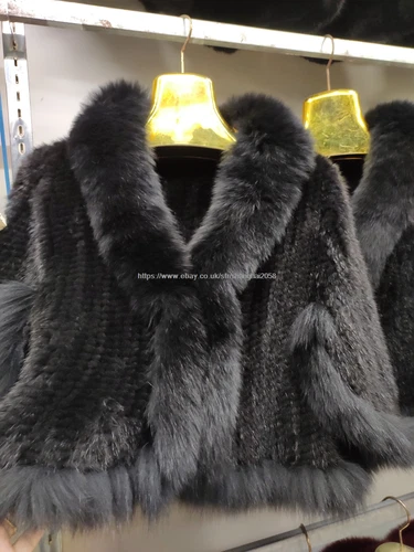 Handmade Knit Real Genuine Mink Fur Coat with Fox Fur Collar Shawls Wraps Cape - Picture 35 of 47