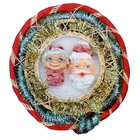 Vintage 50s Santa Mrs Claus 3D Face Wicker Frame Wall Hanging Tinsel 12 Inches