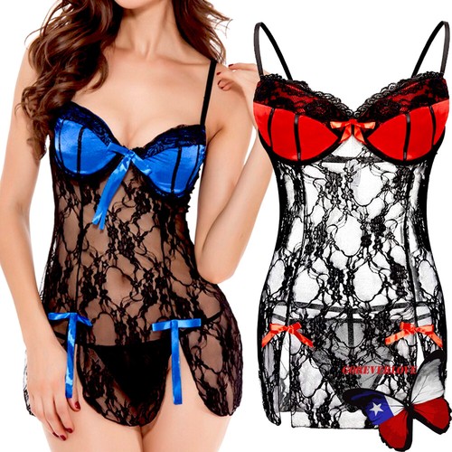 Damen Übergröße Spitze Babydoll Dessous Set Frontschlitz Spitze Netz Negligee Teddys - Bild 1 von 16