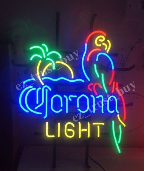 Corona Light Beer Palm Tree Parrot 20"x16" Neon Sign Lamp Bar Club Wall Decor