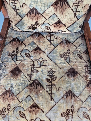 Antique Mahogany Library Chair Beige Geometric Fabric Edwardian EB9703 VCAR - Picture 8 of 19