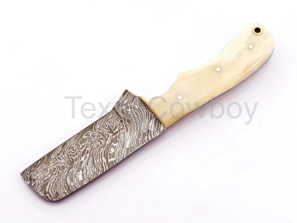 Дамасский ковбойский бычий нож ручной работы с костяной ручкой и блинными ножнами - Изображение 4 из 4