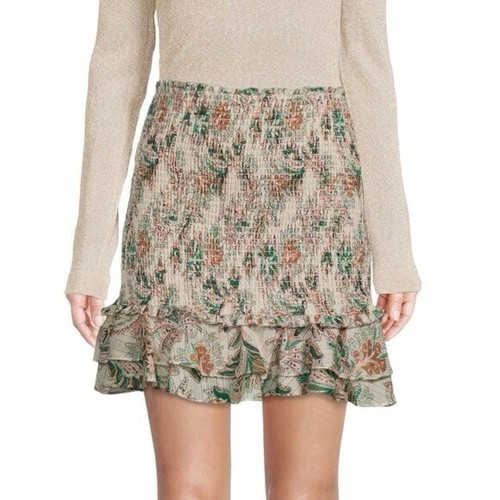 NWT VERONICA BEARD Multi Melodie Smocked Flare Mini Skirt Stone Floral Size 6