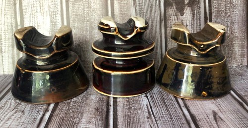 U-442+U-795A  Brown Ceramic Insulators Unmarked Flat Unglazed Saddle Top 3" Tall - Picture 7 of 9