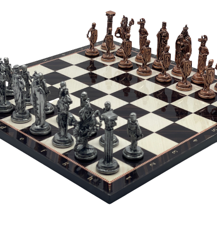Walnut Marble Patterned Chess Board With British Metal Chess Pieces - Picture 2 of 8