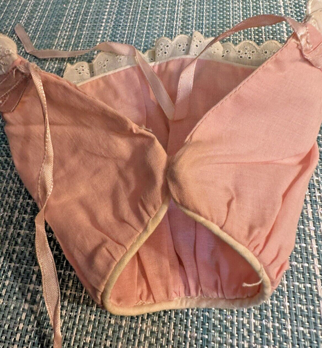 Vintage Baby Bonnet PINK WITH EYELET TRIM SATIN PINK RIBBON WITH ADORNMENT - Picture 7 of 8