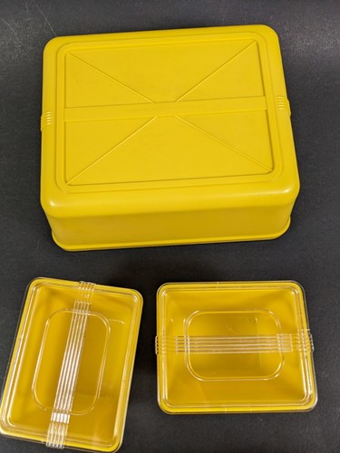 Vintage Refrigerator Dish Stanley Home Products Yellow Plastic Containers Lids - Picture 9 of 11