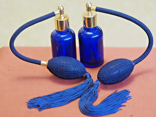 2x Refillable Empty Cobalt Blue Perfume atomizer bottles with dark blue atomiser - Afbeelding 11 van 13