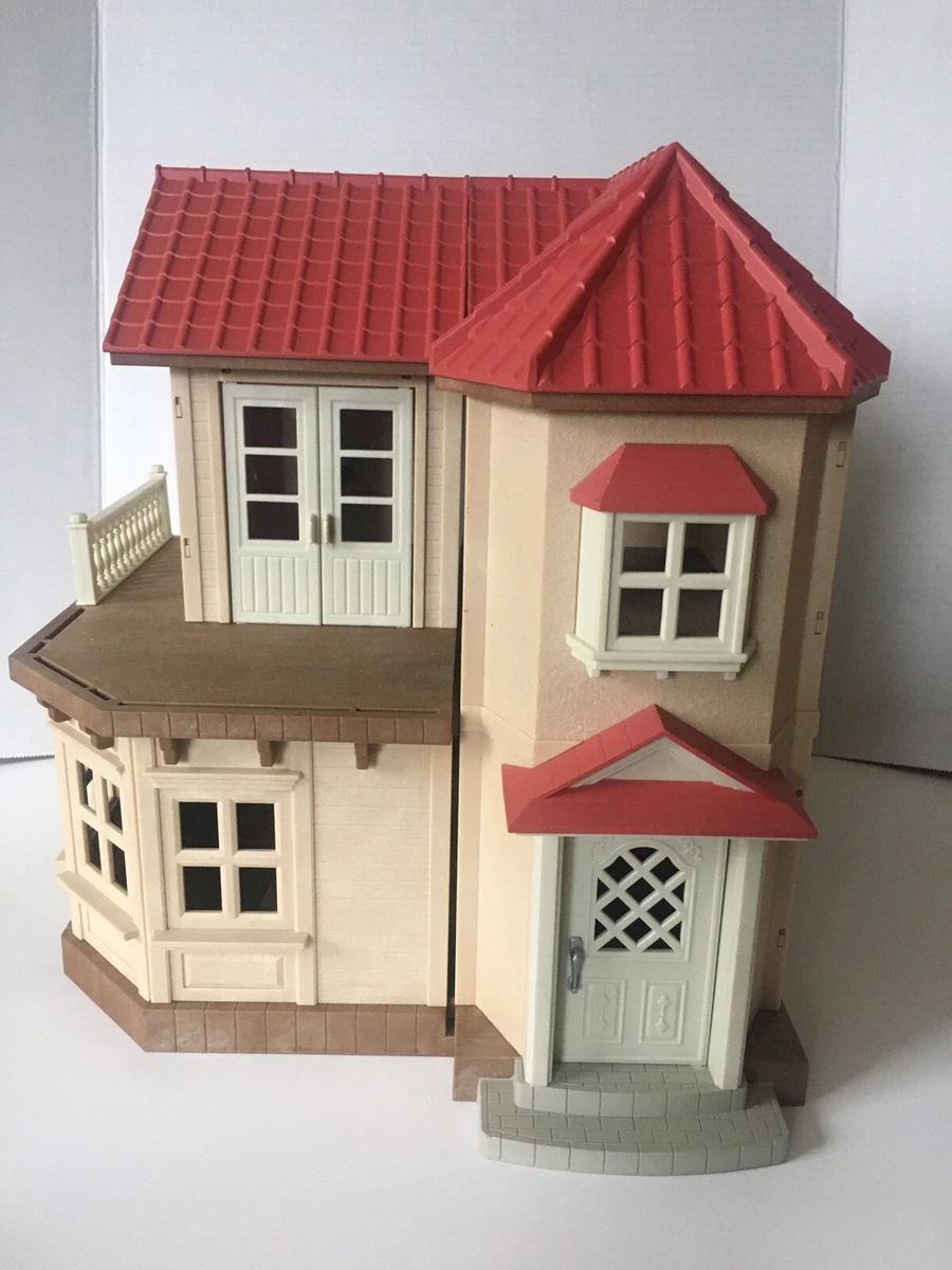 Vintage Sylvanian Families Calico Critters Doll House Red Roof Lights Up Folds