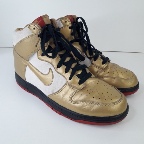 Nike Mens Trainers UK 8.5 EUR 43 Metallic Gold White Dunk Adult Designer Shoes - Picture 2 of 14