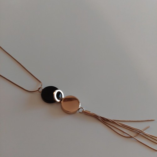 Collar Discos Tono Negro y Dorado Serpiente Cadena Borlas 28 - 32" - Imagen 5 de 5