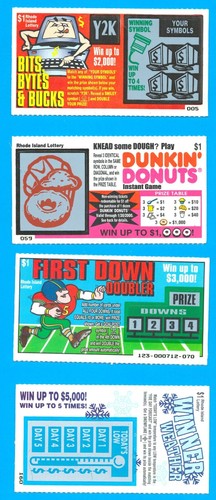 Boletos rasca y gana de lotería Rhode Island 1999 caducados sin rayar 4 diferentes Y2K - Imagen 1 de 2