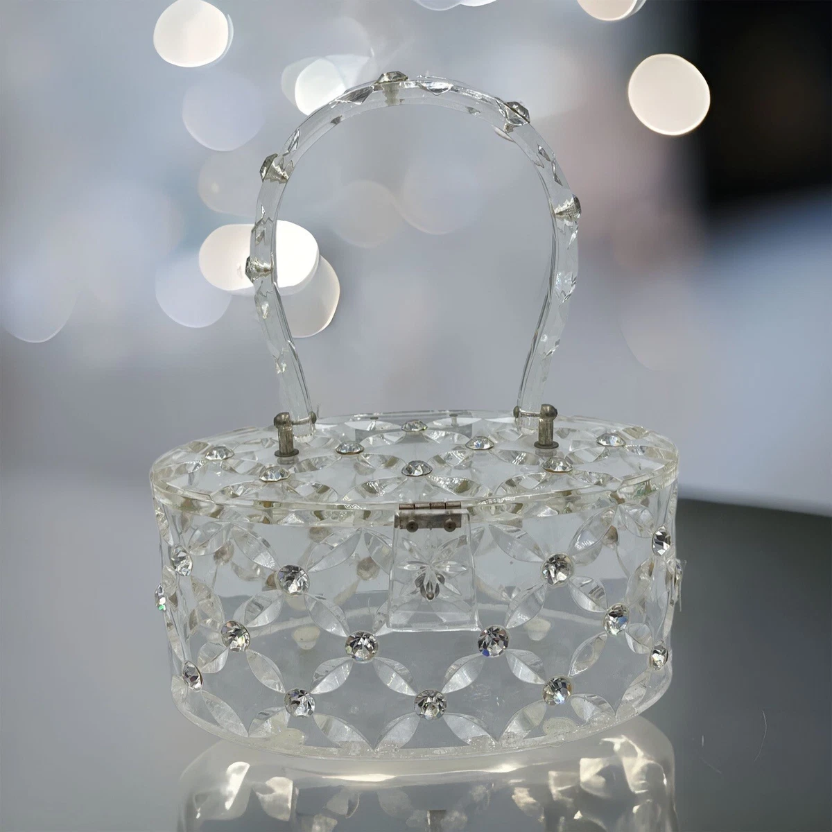 VTG GILLI Lucite Purse Original New York Mid Century Rhinestones 9