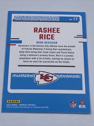 2023 Donruss Football RASHEE RICE Rated Rookie Canvas Portrait #17 KC Chiefs - Picture 5 of 6
