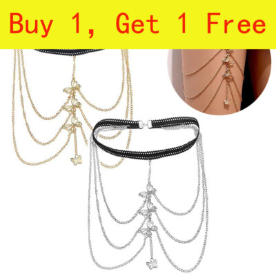 2 Oberschenkelketten Schmetterling - Gold & Silber Body Schmuck