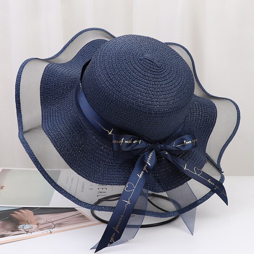Women Big Wide Brim Straw Hat Floppy Beach Sun Foldable Cap Summer Bowknot - Bild 5 von 14