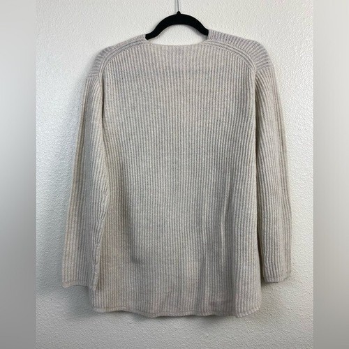 Suéter de Lana Madewell Para Mujer Talla Pequeña Tejido Cuello en V Acogedor Beige Crema Minimalista - Imagen 2 de 12