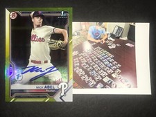 Mick Abel Phillies Auto Signed 2021 Bowman 1st Edition Yellow Foil Card .