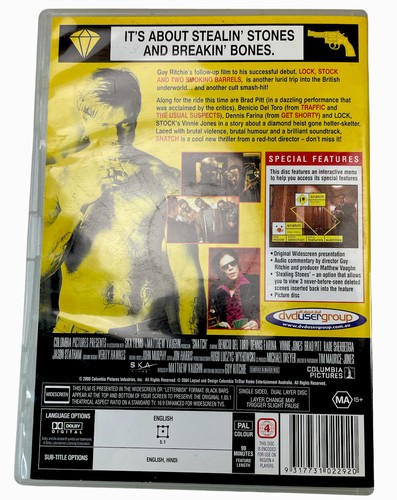 Snatch DVD Brad Pitt Vinnie Jones R4 PAL MA15+ 2004 - Picture 2 of 12