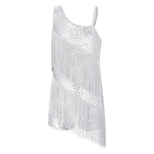 UK Girls Shiny Sequins Fringe Tassel Leotard Dress Tango Ballroom Dance Costume - Picture 73 of 83
