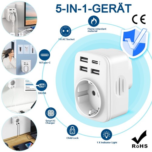 USB Reiseadapter 5-IN-1 for USA Steckdose Adapter für Kanada Thailand Mexiko . - Bild 7 von 22